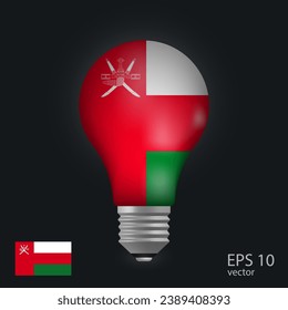 Vector light bulb with flag of Oman, 3D rendering isolated on gray background.
