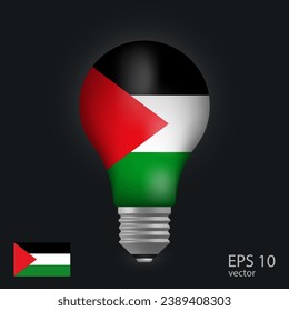 Vector light bulb with flag of Palestine, 3D rendering isolated on gray background.
