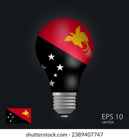 Vector light bulb with flag of Papua New Guinea, 3D rendering isolated on gray background.
