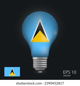 Vector light bulb with flag of Saint Lucia, 3D rendering isolated on gray background.
