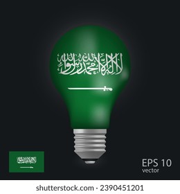 Vector light bulb with flag of Saudi Arabia, 3D rendering isolated on gray background.
