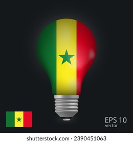 Vector light bulb with flag of Senegal, 3D rendering isolated on gray background.
