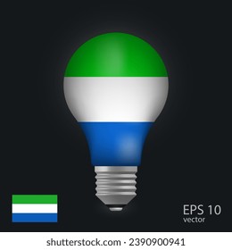 Vector light bulb with flag of Sierra Leone, 3D rendering isolated on gray background.
