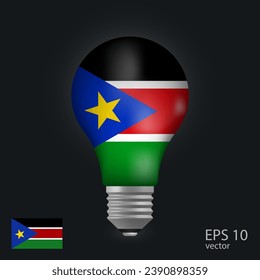 Vector light bulb with flag of South Sudan, 3D rendering isolated on gray background.
