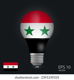 Vector light bulb with flag of Syria, 3D rendering isolated on gray background.

