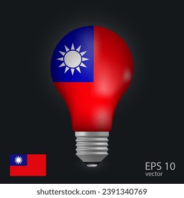 Vector light bulb with flag of Taiwan, 3D rendering isolated on gray background.
