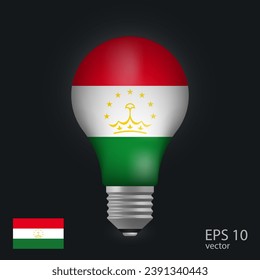 Vektorlampe mit Flagge von Tadschikistan, 3D-Rendering einzeln auf grauem Hintergrund.
