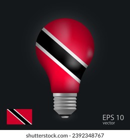Bombilla vectorial con bandera de Trinidad y Tobago, 3D enraizada en fondo gris.
