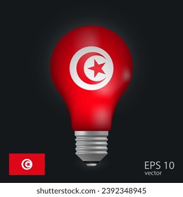 Vector light bulb with flag of Tunisia, 3D rendering isolated on gray background.
