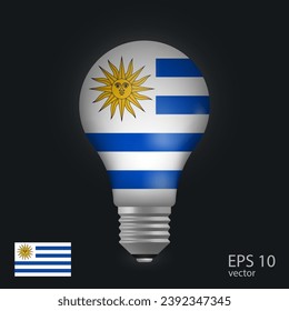Vector light bulb with flag of Uruguay, 3D rendering isolated on gray background.

