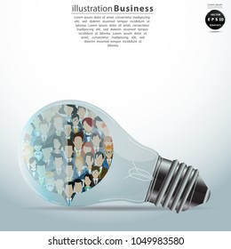 Vector Light bulb  -  flat illustration of business. a large group of men and women in the form.(business community or politicians)