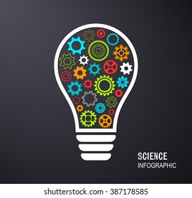 Vector light bulb with gear wheels infographic background
