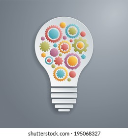 Vector light bulb with gears working together. Idea, creativity and inspiration concept.