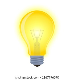 Vector light bulb - glowing element with glass dome, spiral. Symbol of inspiration, creativity. Shining lamp.