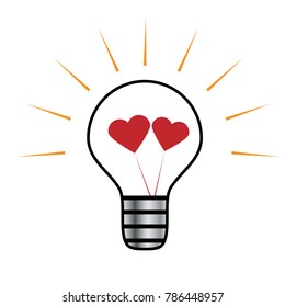 Vector light bulb, heart symbol, on a white background, a symbol of innovation and good ideas