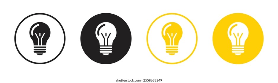 Vector Light Bulb Icon In Circles. Light Bulb Icon Set