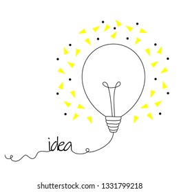 Vector light bulb icon with concept of idea, creativity. Doodle hand drawn illustration. Perfect for print, web, textile