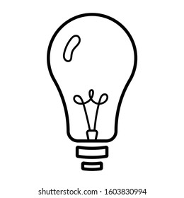 Vector light bulb icon with concept of idea. Doodle hand drawn sign. Illustration for print, web