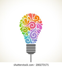 Vector light bulb icon with concept of idea. Color original sign of creativity. Illustration for print, web