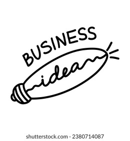 Icono de bombilla vectorial con concepto de idea de negocio. Cartel dibujado a mano. Ilustración para imprimir, web
