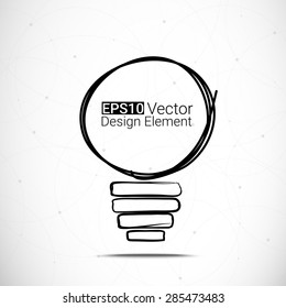 Vector light bulb icon with concept of idea. Doodle hand drawn sign. Eps10 vector for your design