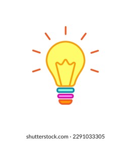 Vektor Light Bulb Icon Vektorgrafik. Ideenzeichen, Lösung, Denkkonzept. Beleuchtung Elektrische Lampe. Elektrizität, glänzend. Trendy Flat Stil für Grafikdesign, Website, UI. EPS.