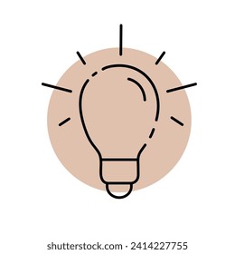 Icono de la bombilla del vector en el fondo de un círculo beige