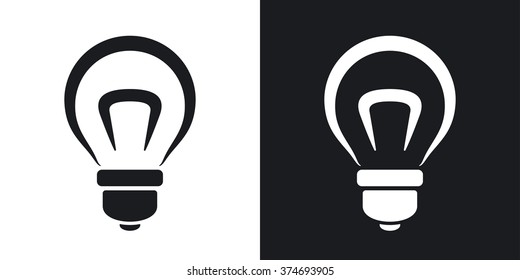Vector light bulb icon. Two-tone version on black and white background