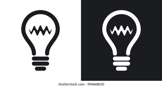 Vector light bulb icon. Two-tone version on black and white background