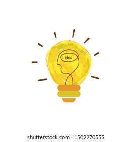 Vector light bulb icons with concept of idea. Doodle style.