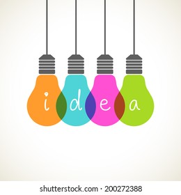 Vector light bulb icons with concept of idea. Color original sign of co-creativity. Illustration for print, web