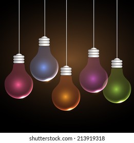Vector light bulb icons with concept of idea. Color original sign of co-creativity. Illustration for print, web 