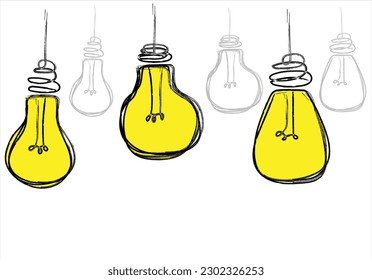 Vector light bulb icons with concept of idea.Doodle hand drawn sign. Doodle Lamp .
