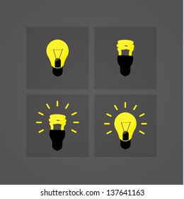 Vector light bulb icons. Four classic symbols for light bulb in modern design. Smart dark and light bulbs for your website or presentation. Sizable and editable friendly.