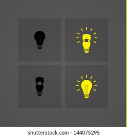 Vector light bulb icons. Four classic symbols for light bulb in modern design. Smart dark and light bulbs for your website or presentation. Sizable and editable friendly.