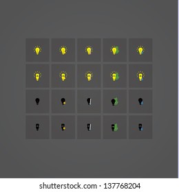 Vector light bulb icons. Pack of simple vector symbols - clever, idea, advice, cold, save, and more... Icons for many different situations. Elements for your website or presentation.