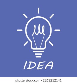 Bombilla vectora. ¡Idea! En un fondo azul.