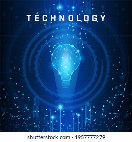 Vector light bulb idea business concept on technology background, square.