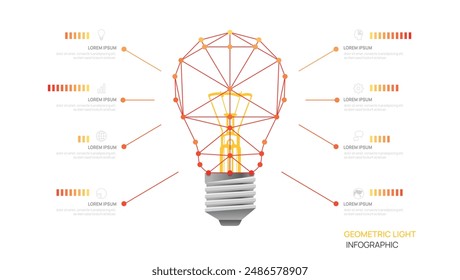 Vector light bulb infographic template for business technology. Low poly wireframe and points, presentation vector infographics.