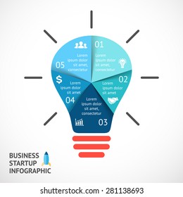 Vector light bulb infographic. Template for circle diagram, graph, presentation and round chart. Business startup idea concept with 5 options, parts, steps or processes. Successful brainstorming