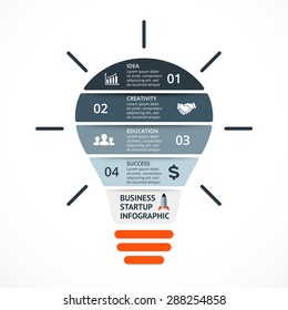 Vector light bulb infographic. Template for circle diagram, graph, presentation and round chart. Business startup idea concept with 4 options, parts, steps or processes. Brainstorming info graphic.