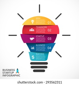 Vector light bulb infographic. Template for circle diagram, graph, presentation and round chart. Business startup idea lamp concept with 4, 5 options, parts, steps, processes. Successful brainstorming