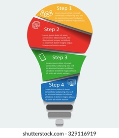Vector light bulb infographic. Template for  diagram, graph, presentation and round chart. Business startup idea lamp concept with 4 options, parts, steps, processes. Successful brainstorming
