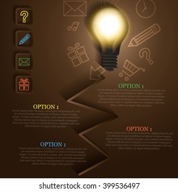 Vector light bulb infographic. Template for growth diagram, graph, presentation, chart. Business startup idea concept. Successful brainstorming