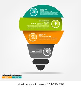 Vector light bulb infographic. Template for circle diagram, graph, presentation, chart. Business startup idea lamp concept.