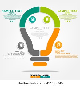 Vector light bulb infographic. Template for circle diagram, graph, presentation, chart. Business startup idea lamp concept.