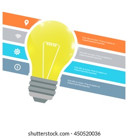Vector light bulb infographic. Template for circle diagram, graph, presentation, chart. Business startup idea lamp concept with 6 options, parts, steps, process. Successful brainstorming infographics