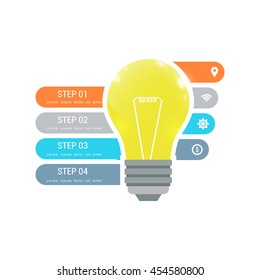 Vector light bulb infographic. Template for lamp diagram, graph, presentation and chart. Business infographic concept with 4 options, parts, steps or processes. Abstract background.