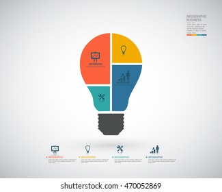 Vector light bulb infographic. Template for growth diagram.
Business startup idea lamp concept.