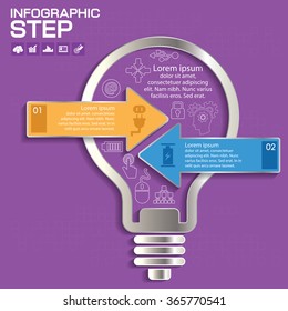 Vector light bulb infographics set. Template for circle diagram, graph, presentation and round chart. Business start up idea lamps concept with 2 options, parts, steps or processes.
